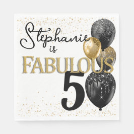 Serviette En Papier 50 & Fabuleux Black Gold Glam Anniversaire Napkin