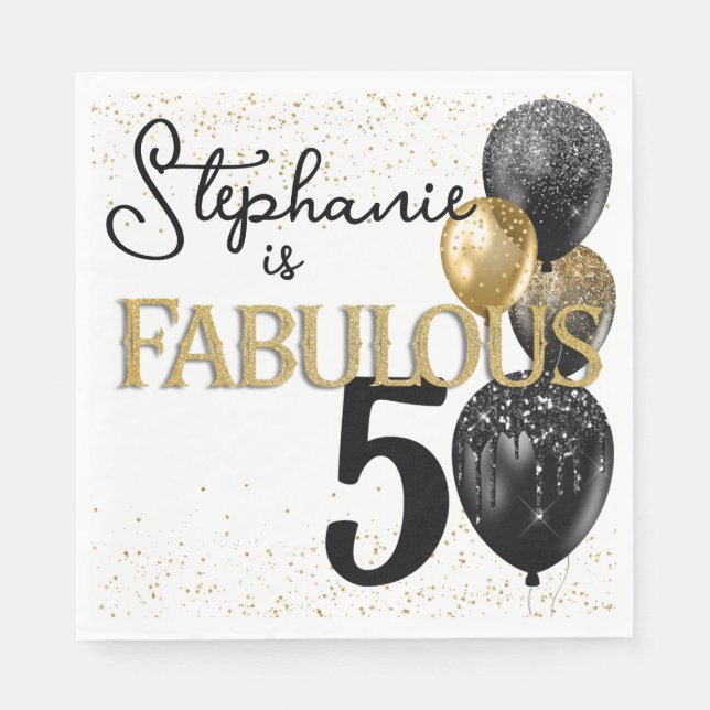 Serviette En Papier 50 & Fabuleux Black Gold Glam Anniversaire Napkin (Devant)