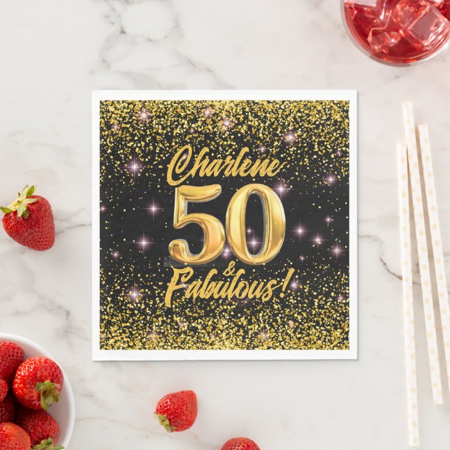 Serviette En Papier 50 Fabuleux Gold Parties scintillant Rose Stars 50 (En situation)
