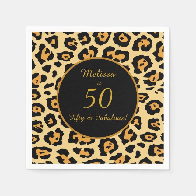 Serviette En Papier 50 Fabulous Birthday Leopard Print Cocktail (Devant)