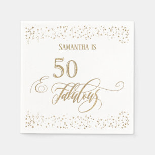 Serviette En Papier 50 & Fabulux Pailletés d'Or Confettis Blancs