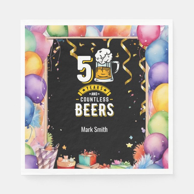 Serviette En Papier 50e anniversaire 50 ans et innombrables bières (Devant)