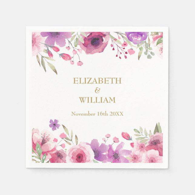 Serviette En Papier 50e anniversaire Aquarelle Rose verdure (Devant)