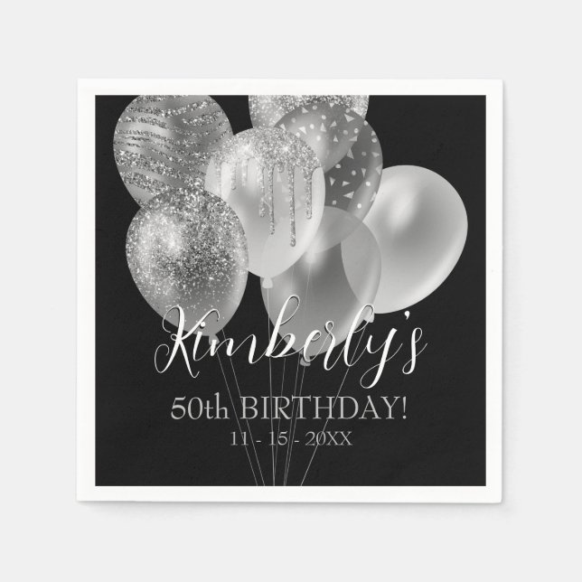 Serviette En Papier 50e anniversaire, Ballons de Parties scintillant d (Devant)