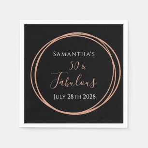 Serviette En Papier 50e anniversaire Black Rose Gold fête d'anniversai