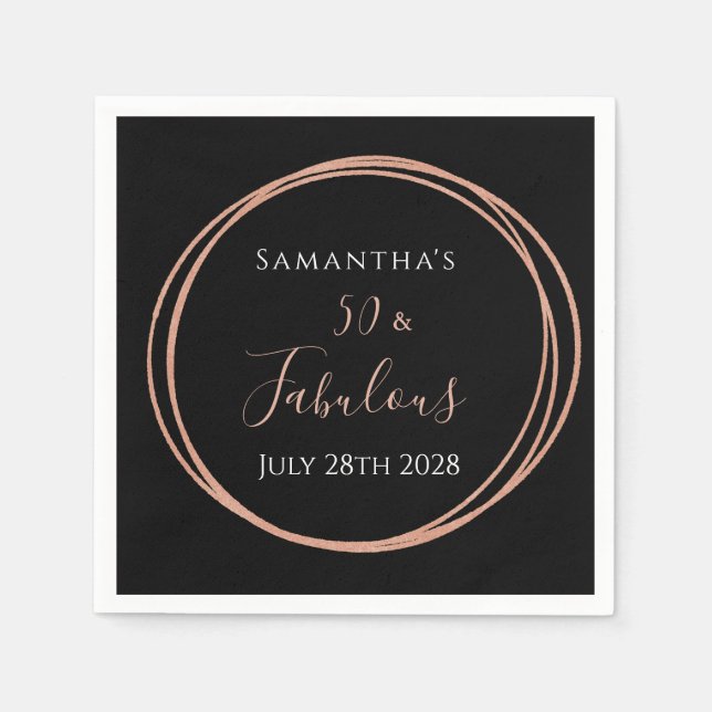 Serviette En Papier 50e anniversaire Black Rose Gold fête d'anniversai (Devant)