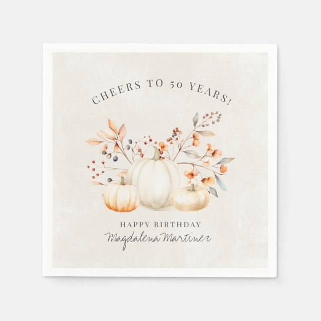 Serviette En Papier 50e anniversaire Blanc Citrouille automne Leaves p (Devant)