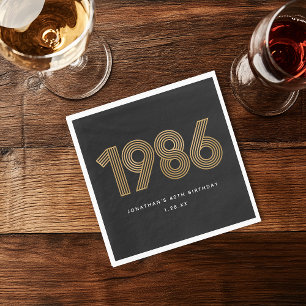 Serviette En Papier 50e anniversaire Blanc Noir Or 1986 