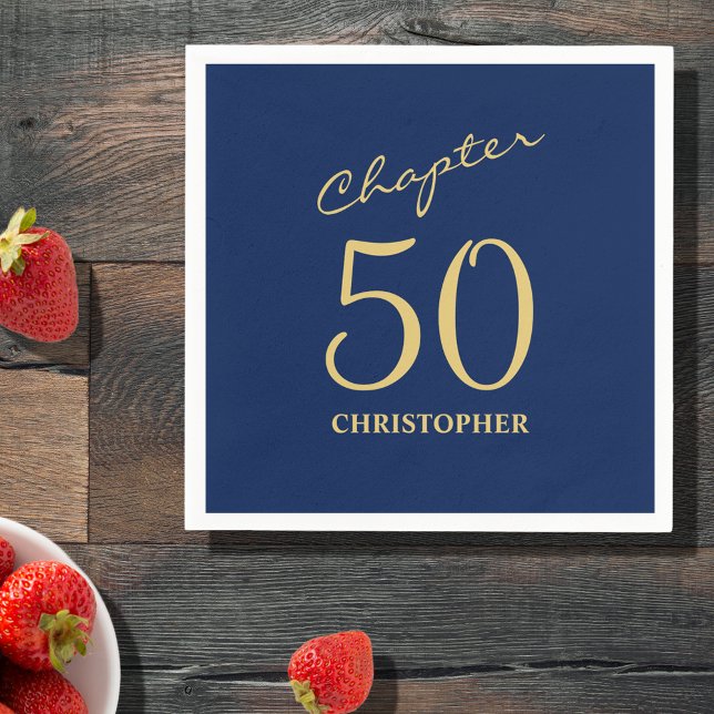 Serviette En Papier 50e anniversaire Blue Gold Chapitre 50 (Make your loved one's 50th birthday celebration elegant and memorable with our Blue Gold Napkins.)