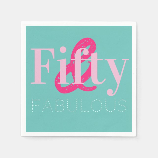 Serviette En Papier 50e anniversaire Cinquante et fabuleuse fête rose  (Devant)