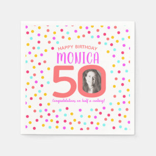 Serviette En Papier 50e anniversaire corail coloré confetti photo pers