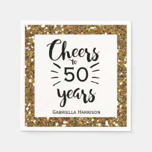 Serviette En Papier 50e anniversaire de Black White and Gold