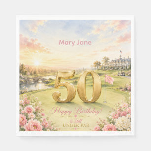 Serviette En Papier 50e anniversaire de golf pour golfeuse thème rose