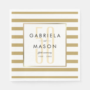 Serviette En Papier 50e anniversaire de Mariage Classic Golden Stripe