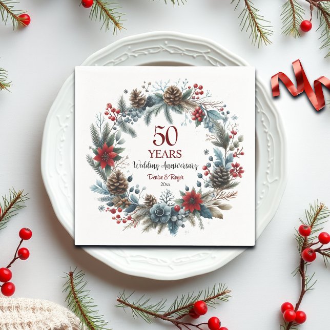 Serviette En Papier 50e anniversaire de Mariage d'or Elégant hiver (Créateur téléchargé)