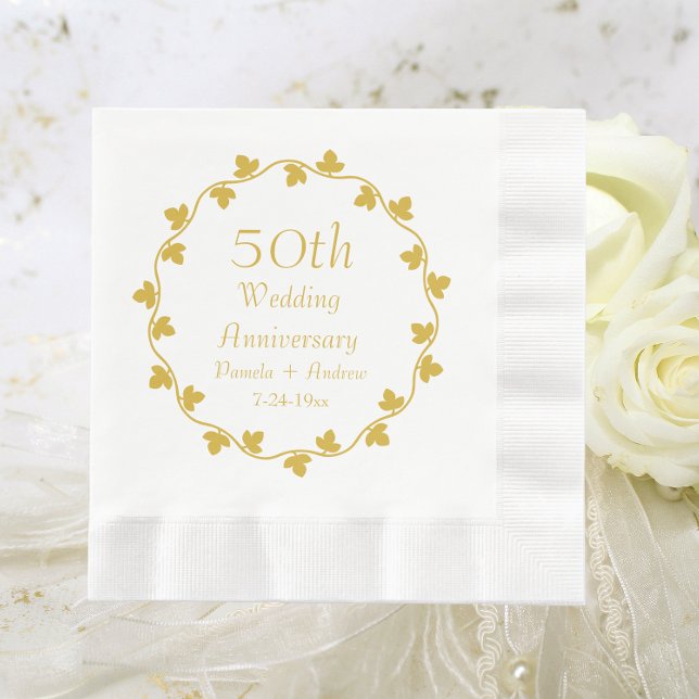 Serviette En Papier 50e anniversaire de Mariage d'or Ivy Wreath (In Situ)