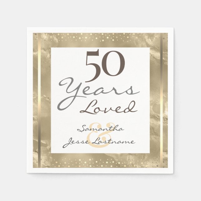 Serviette En Papier 50e anniversaire de Mariage Elegant Gold (Devant)