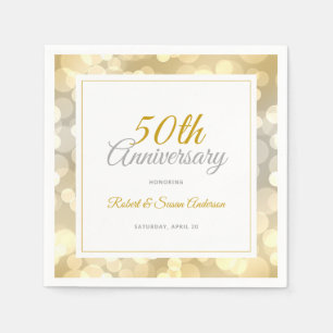 Serviette En Papier 50e anniversaire de Mariage Elegant Gold Bokeh