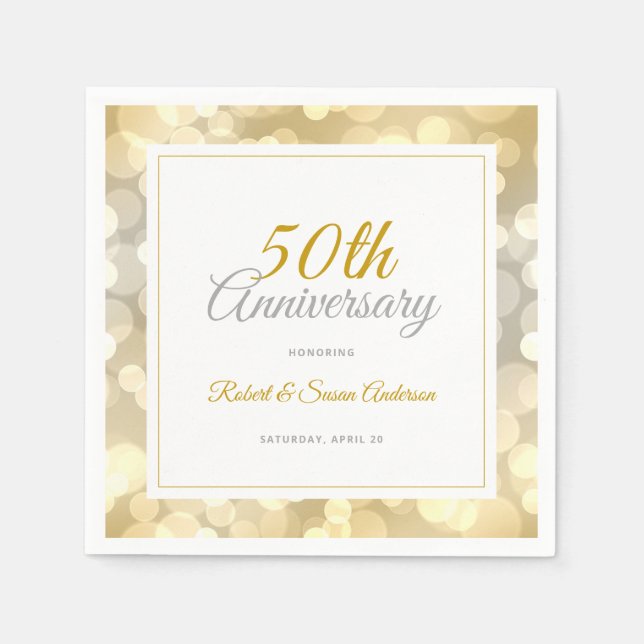 Serviette En Papier 50e anniversaire de Mariage Elegant Gold Bokeh (Devant)