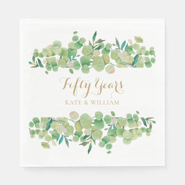 Serviette En Papier 50e anniversaire de Mariage Eucalyptus verdure (Devant)
