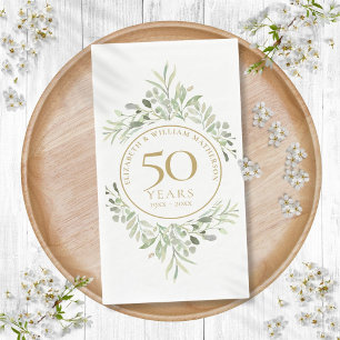 Serviette En Papier 50e anniversaire de mariage Or Feuillage