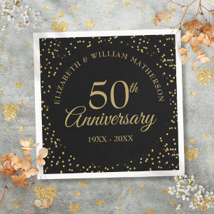 Serviette En Papier 50e anniversaire de mariage poussière d'or noir