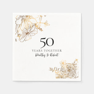 Serviette En Papier 50e anniversaire de Mariage Roses d'or personnalis