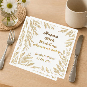 Serviette En Papier 50e Anniversaire de Mariage Typographie Feuillage 