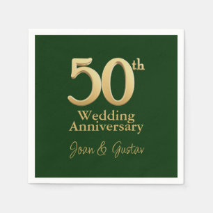 Serviette En Papier 50e anniversaire du Mariage   Lettres d'or   Green