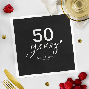 Serviette En Papier 50e anniversaire du Mariage noir et blanc