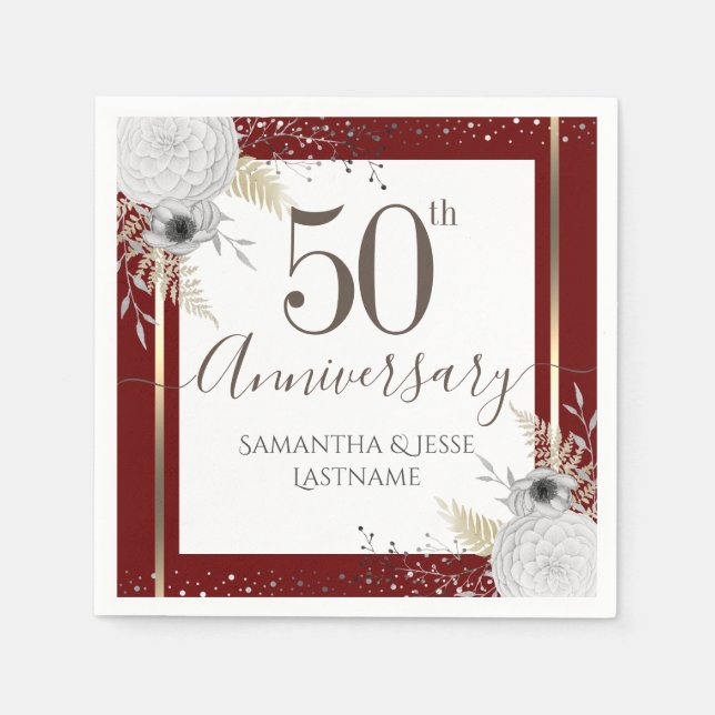 Serviette En Papier 50e anniversaire du Mariage serviettes florales (Devant)