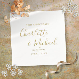Serviette En Papier 50e anniversaire du Mariage Signature dorée Script