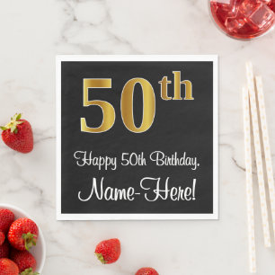 Serviette En Papier 50e anniversaire ~ Elégant Luxueux Faux Gold Look 