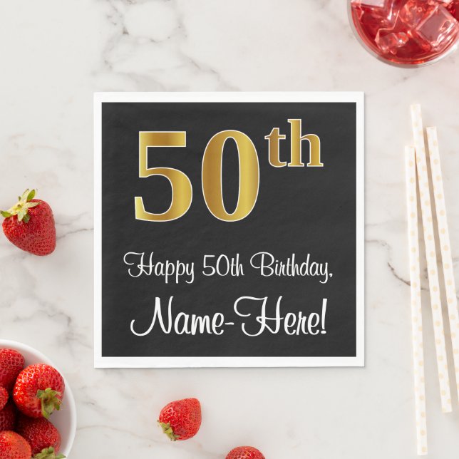 Serviette En Papier 50e anniversaire ~ Elégant Luxueux Faux Gold Look  (En situation)