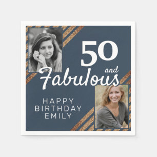 Serviette En Papier 50e Anniversaire Fantastique Paillettes Dorées 2 P