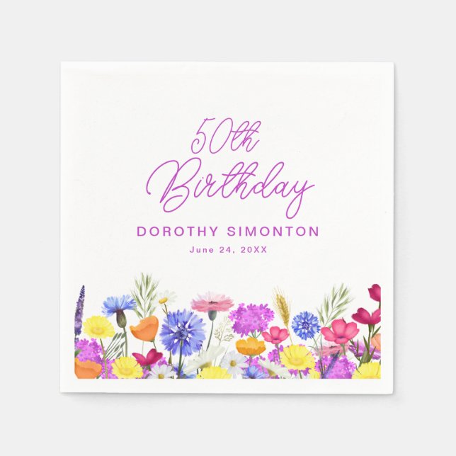 Serviette En Papier 50e anniversaire fête Fleur sauvage pourpre Person (Devant)
