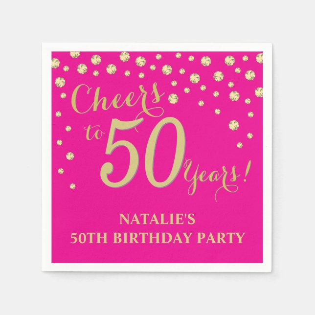 Serviette En Papier 50e anniversaire fête Hot rose et Gold Diamond (Devant)