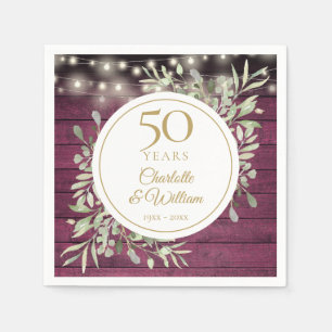Serviette En Papier 50e Anniversaire Feuilles à cordes de bois rouge