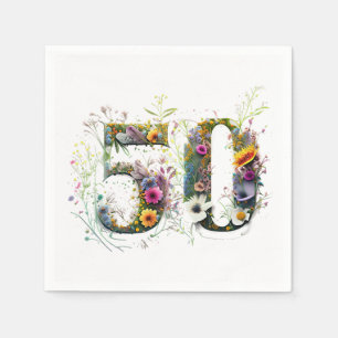 Serviette En Papier 50e anniversaire Fleur sauvage décoratif Texte