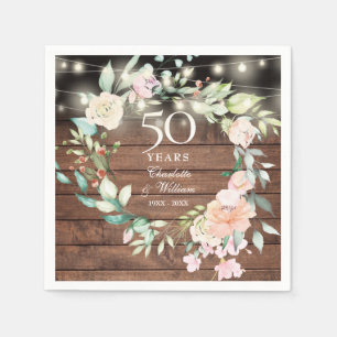 Serviette En Papier 50e anniversaire Floral String éclaire Bois rustiq