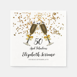 Serviette En Papier 50e anniversaire Gold Confetti Champagne Lunettes
