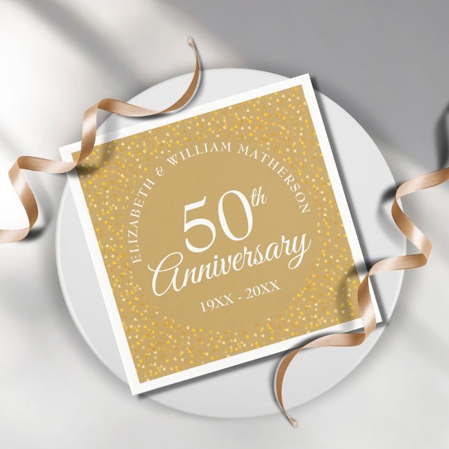 Serviette En Papier 50e Anniversaire Golden Love Hearts Élégant (Créateur téléchargé)