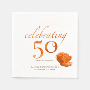 Serviette En Papier 50e anniversaire mariage élégant pêche nom rose