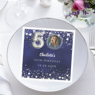 Serviette En Papier 50e anniversaire marine bleu argent étoiles photo