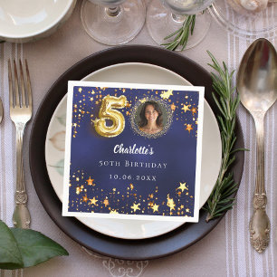 Serviette En Papier 50e anniversaire marine bleu or étoiles photo