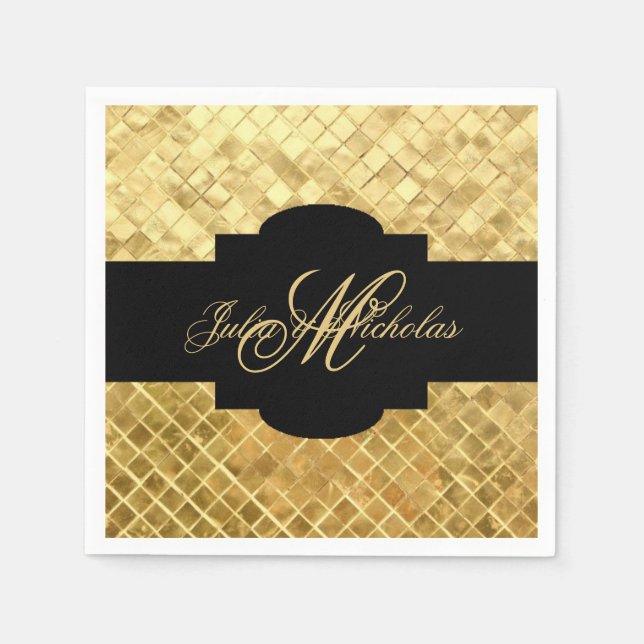 Serviette En Papier 50e anniversaire Monogrammed Black & Gold (Devant)