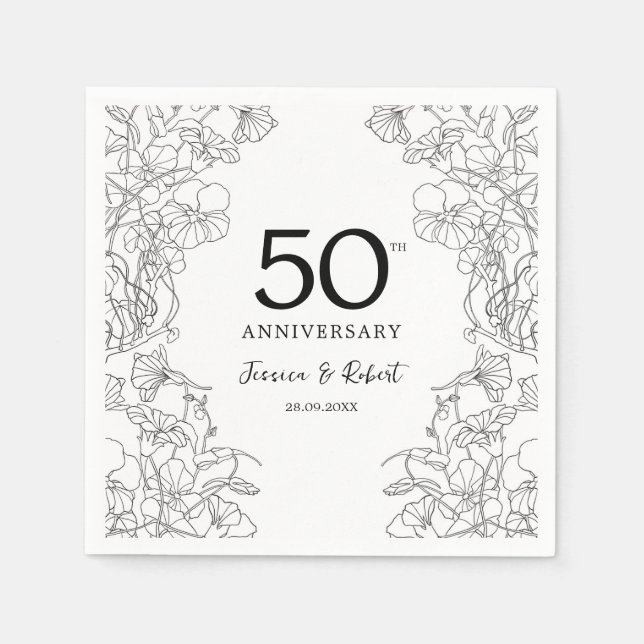 Serviette En Papier 50e anniversaire noir blanc (Devant)