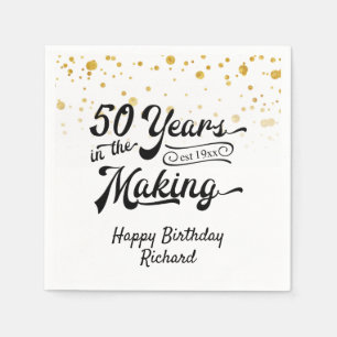 Serviette En Papier 50e Anniversaire Noir Confetti Retro Script