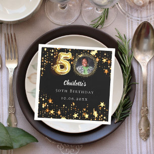 Serviette En Papier 50e anniversaire noir étoiles d'or photo