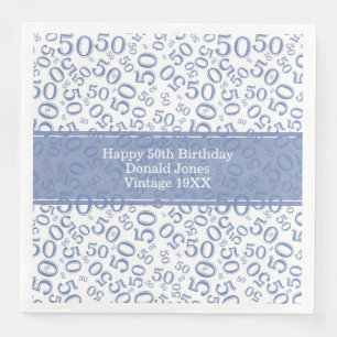 Serviette En Papier 50e anniversaire Numéro d'âge Motif bleu/blanc